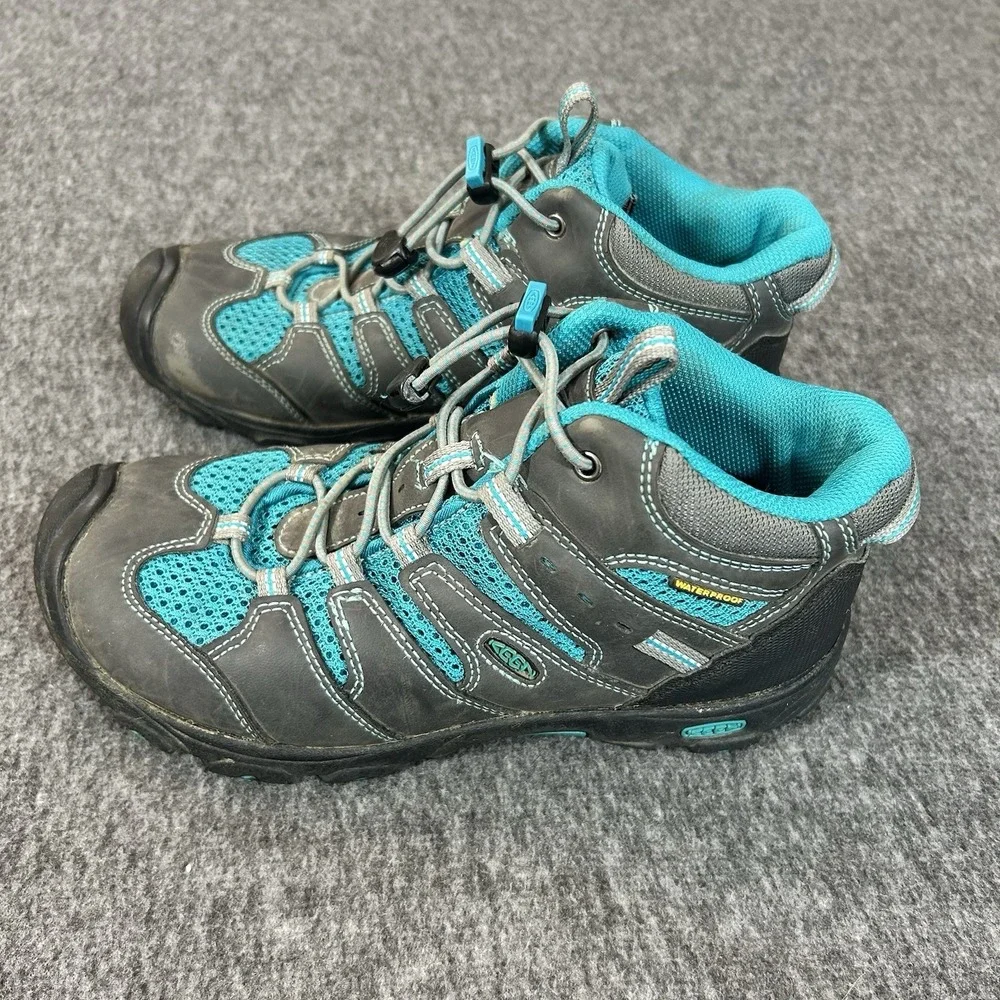 Keen Shoes Youth Size 4 Koven Low Hiking Walking Teal Gray Waterproof